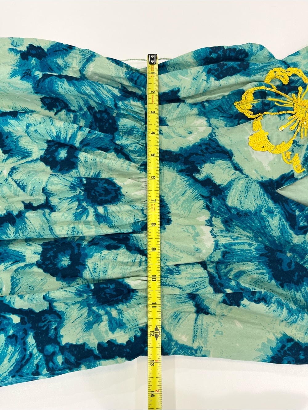 ANTHROPOLOGIE Floreat Floral Sleeveless Dress in Blue with Yellow Embroidery - Picture 9 of 11